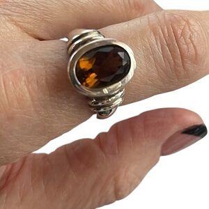 Michelle Albala 925 Open Back Smokey Amethyst Bezel Cocktail Ring Size 7